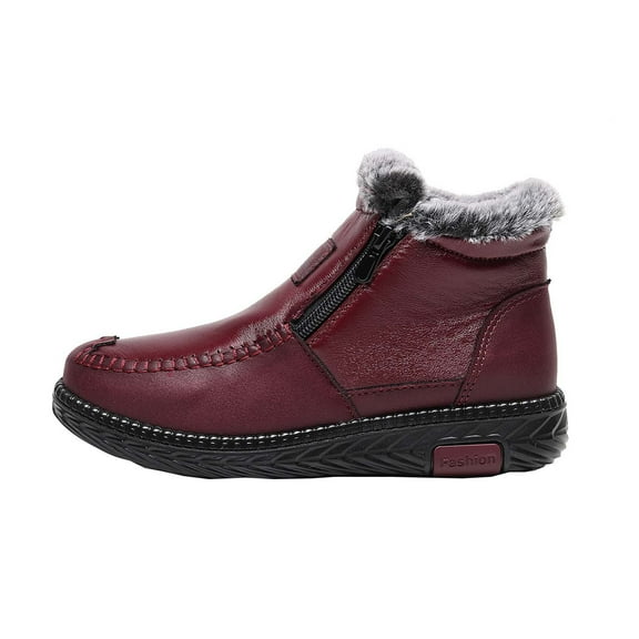 FRSASU Winter Boots Women's Boots Winter Imitation Leather Thickened Plush Elderly Shoes Anti-skid Women's Shoes Red 9.5(43)