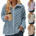 thumbnail image 1 of FRSASU Winter Fleece Jacket for Women Solid Color Jacquard Long Sleeve Zip up Coats Purple, 1 of 6