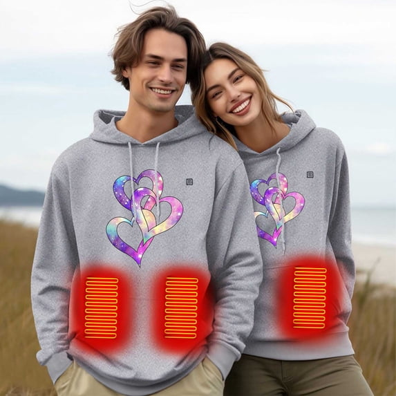 FRSASU Winter intelligent heating hooded sweatshirt with five zones for warmth and electric heating top, men's and women's electric heating clothing Gray