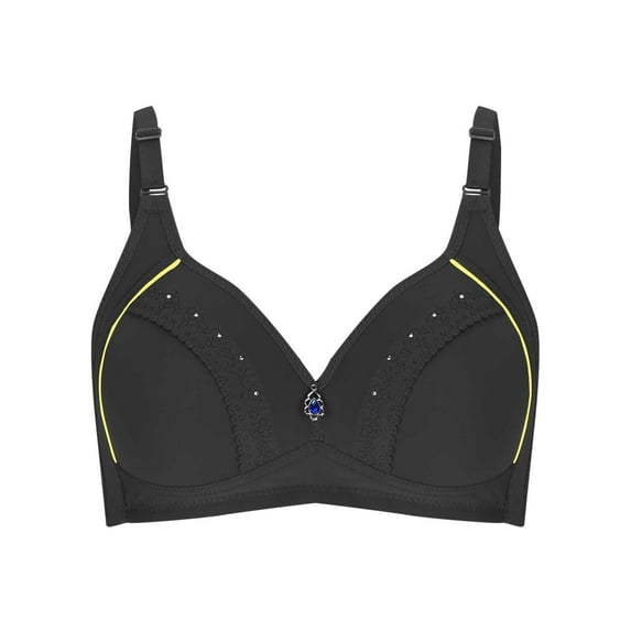 FRSASU Woman's Embroidered Glossy Comfortable Breathable Bra Underwear No Rims Black 44