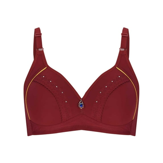 FRSASU Woman's Embroidered Glossy Comfortable Breathable Bra Underwear No Rims Wine 42(42)