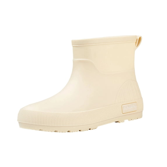 FRSASU Woman's Flat Sole High Top Rain Boots Thick Sole Non slip Round Toe Waterproof Work Shoes Beige
