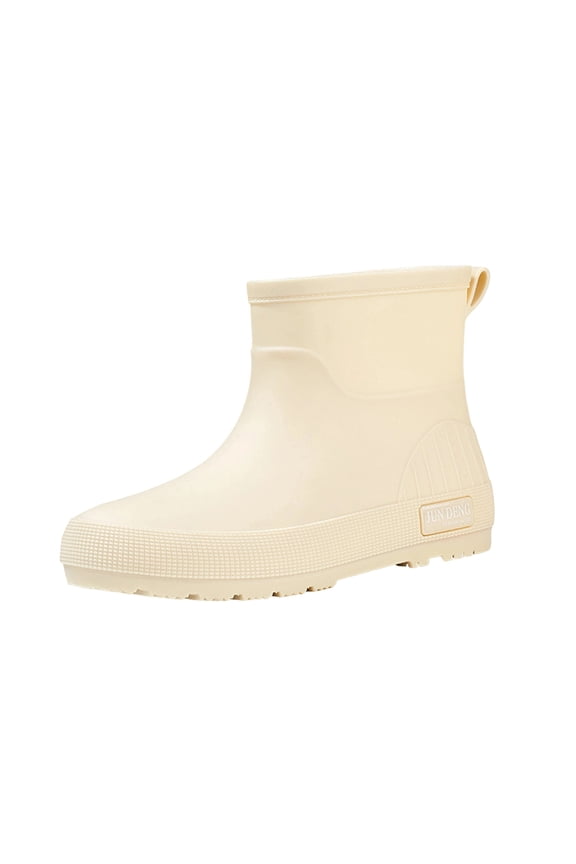 Woman's Flat Sole High Top Rain Boots Thick Sole Non slip Round Toe Waterproof Work Shoes Beige