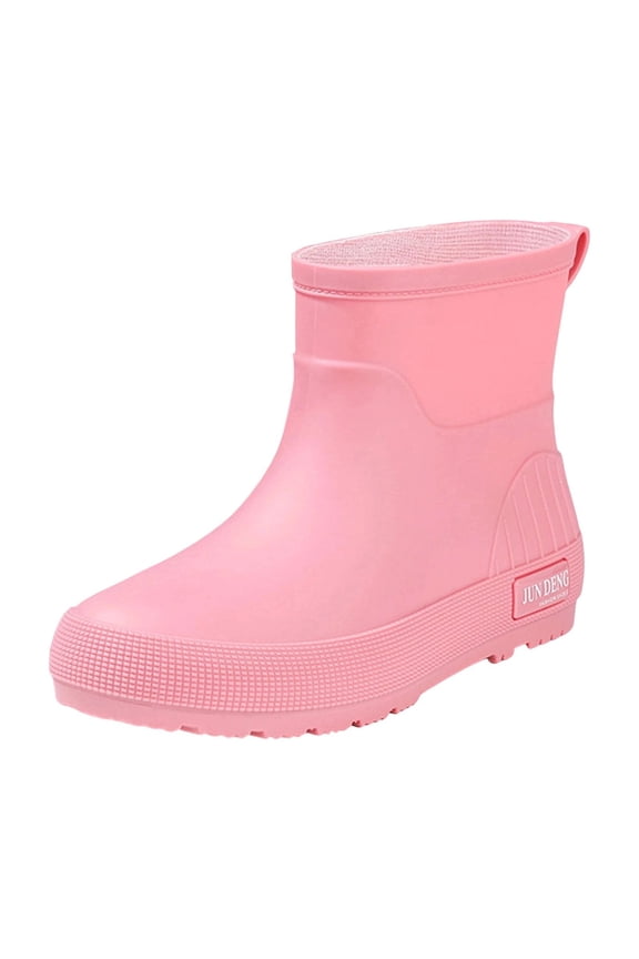 Woman's Flat Sole High Top Rain Boots Thick Sole Non slip Round Toe Waterproof Work Shoes Pink