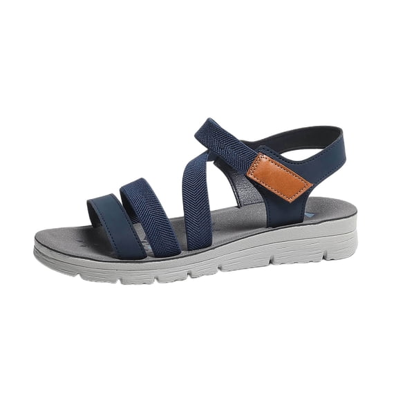 FRSASU Woman's Sandals Wide Open Toe Elastic Ankle Strap Flat Sandal Slip On Comfortable Summer Shoes Blue