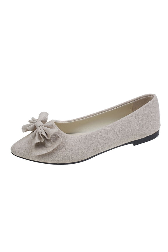 Woman's Spring Bow Flats Shoes Butterfly-Knot Ballets office Shoes Pointed Toe Shallow Slip On Ballet Beige