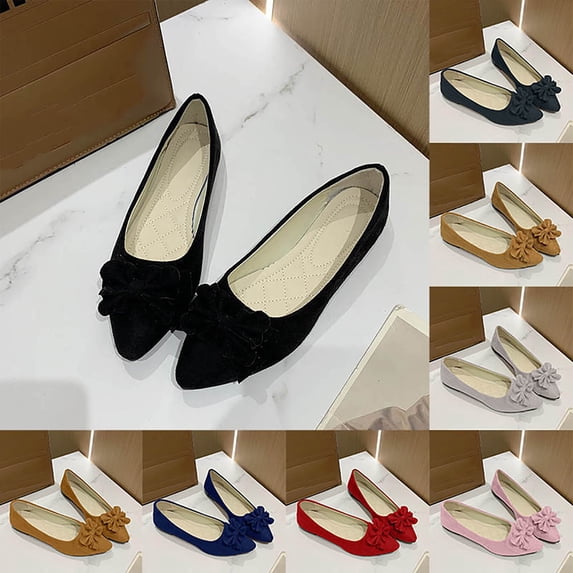 FRSASU Woman's Spring Bow Flats Shoes Butterfly-Knot Ballets office Shoes Pointed Toe Shallow Slip On Ballet Yellow