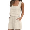 thumbnail image 1 of FRSASU Women 2 Piece Sets Summer Sleeveless Square Neck Crop Tank Top Elastic Waist Shorts Casual Suit Beige, 1 of 7