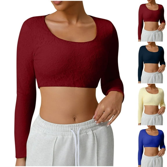 FRSASU Women Autumn Winter Casual Pullover Solid Color Long Sleeve Round Neck Slim Fit Tops Yellow