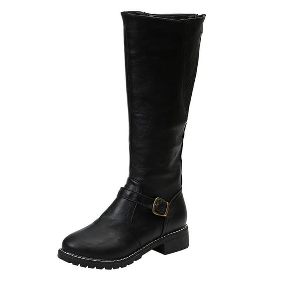 FRSASU Women Boots ,Women Boots Shoes Thick Low-Heeled Boots Plus Size Mid Calf Zipper Boots