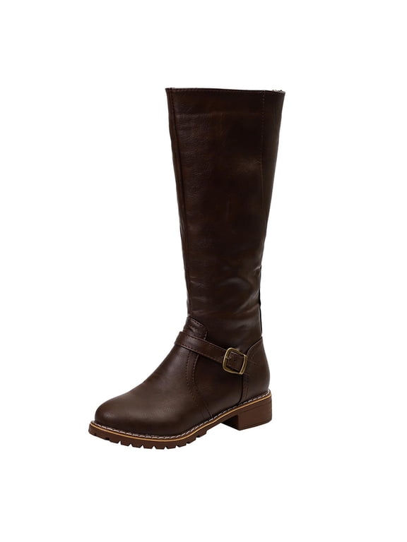 Women Boots ,Women Boots Shoes Thick Low-Heeled Boots Plus Size Mid Calf Zipper Boots