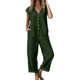 thumbnail image 1 of FRSASU Women Button Down Jumpsuits Cotton Linen Casual Wide Legs Rompers Loose Overall with Pockets Green, 1 of 8