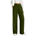 thumbnail image 1 of FRSASU Women Corduroy Pants with Pockets High Straight Leg Elastic Waist Solid Color Casual Fall/Winter Trousers Army Green, 1 of 7