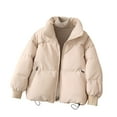 thumbnail image 1 of FRSASU Women Cotton Coat Winter Casual Soft Thick Stand Collar Long Sleeve Solid Color Zipper Closure Fashion Jacket Beige, 1 of 4