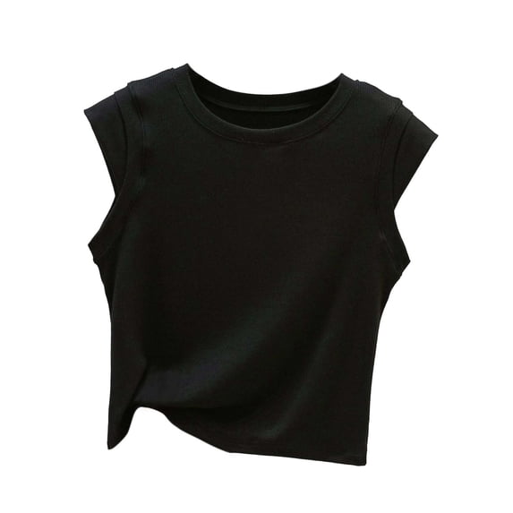 FRSASU Women Cropped Cap Sleeve Tank Tops Summer Casual Loose Fit Basic Solid Tee Ribbed Knit Sports Tanks Black