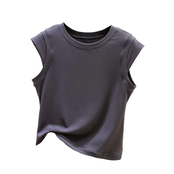 FRSASU Women Cropped Cap Sleeve Tank Tops Summer Casual Loose Fit Basic Solid Tee Ribbed Knit Sports Tanks Dark Gray