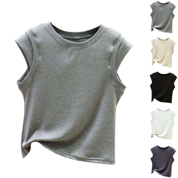 FRSASU Women Cropped Cap Sleeve Tank Tops Summer Casual Loose Fit Basic Solid Tee Ribbed Knit Sports Tanks White