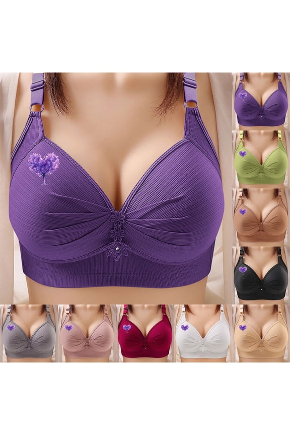 Women Deep V Bras No Underwire Wireless Love Print Push Up Bra Seamless Plunge Bralette Comfort Supportive Bra Full Coverage White XS(XS)