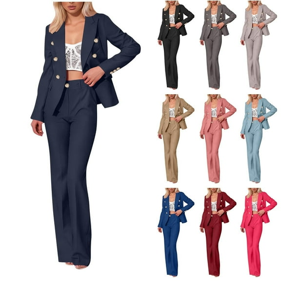 FRSASU Women Double Breasted Blazer Set formal 2 Piece Pants Outfits Long Sleeve Bussines Suit Set for Work office Red