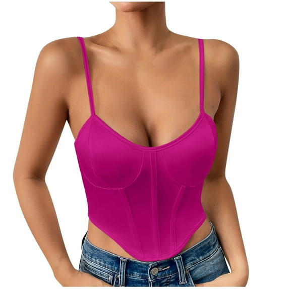 FRSASU Women Fall/Summer New Casual Loose Round Neck Blouses, Fashionable Vests with Basic Solid Color Tank Tops Hot Pink L(L)