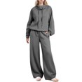 thumbnail image 1 of FRSASU Women Fall Winter 2 Piece Outfits Solid Sets High Neck Top Drawstring Wide Leg Pants Lounge Sets Dark Gray XXL(XXL), 1 of 8