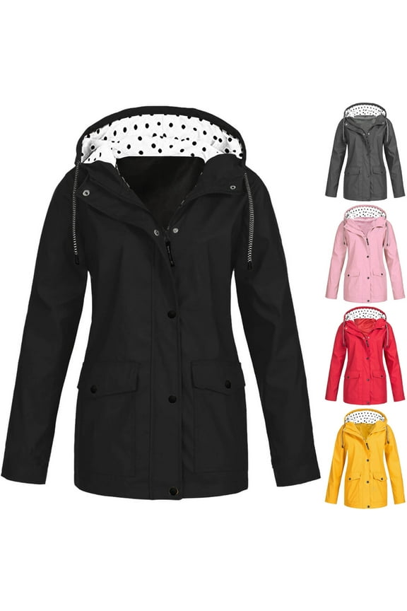 Women Fashionable and Comfortable Waterproof Lightweight Rain Jacket Active Outdoor Hooded Raincoat Yellow