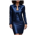 thumbnail image 1 of FRSASU Women Faux Leather Business Dress Suit Sets 2 Piece Work office Fashion Outfits Cropped PU Cardigan Bodycon Dress Set Navy, 1 of 6