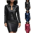 thumbnail image 1 of FRSASU Women Faux Leather Business Dress Suit Sets 2 Piece Work office Fashion Outfits Cropped PU Cardigan Bodycon Dress Set Red, 1 of 7