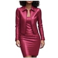 thumbnail image 1 of FRSASU Women Faux Leather Business Dress Suit Sets 2 Piece Work office Fashion Outfits Cropped PU Cardigan Bodycon Dress Set Red, 1 of 7