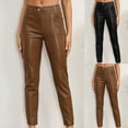 thumbnail image 1 of FRSASU Women Faux Leather Pants High Waist Button Zipper Straight Leg Pant Leather Leggings Pants with Pocket Brown, 1 of 8