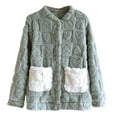 thumbnail image 1 of FRSASU Women Fuzzy Fleece Jacket Pajama Tops V-Neck Button Down Sleepwear Long Sleeve Plush Warm Winter Coat with Pockets Green, 1 of 7