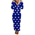thumbnail image 1 of FRSASU Women Fuzzy Fllece Jumpsuit Pajamas Star Printed Long Sleeve Zipper Onesie Fleece Hooded Playsuit Winter Warm Rompers Sleepwear Blue, 1 of 5