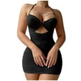 thumbnail image 1 of FRSASU Women Lingerie Set Chain Sheer Mesh Ruched Bodycon Mini Lingerie Dress with Thong 2 Piece Set Outfits Black, 1 of 5