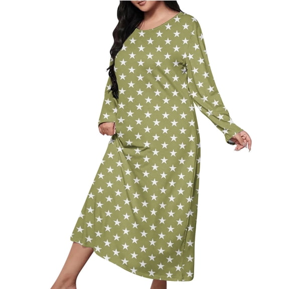 FRSASU Women Long Nightgowns Long Sleeves Star Print Nightshirts Casual Full Length Sleep Shirts Green XL(XL)