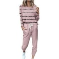 thumbnail image 1 of FRSASU Women Long Sleeve 2 Piece Outfit Wave Print Pullover Trouser Solid Color Pants Sweatsuits Sets Pink, 1 of 5