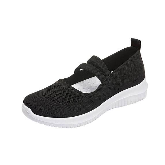 FRSASU Women Mary Jane Walking Shoes Comfortable Knit Flats Slip on Dress Flats Shoes for Women with Arch Support Black