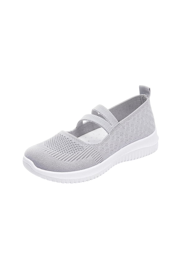 Women Mary Jane Walking Shoes Comfortable Knit Flats Slip on Dress Flats Shoes for Women with Arch Support Gray