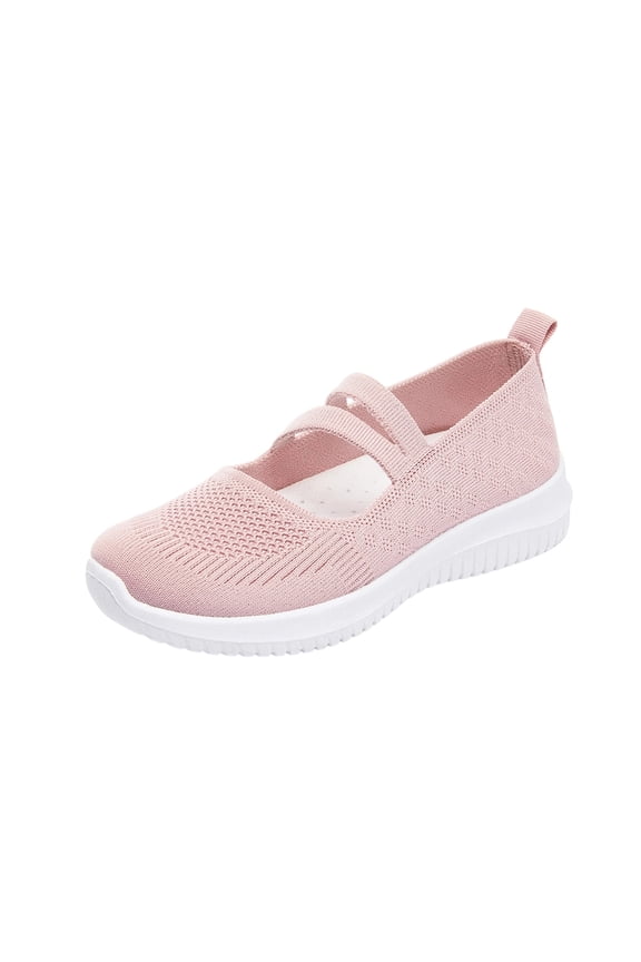 Women Mary Jane Walking Shoes Comfortable Knit Flats Slip on Dress Flats Shoes for Women with Arch Support Pink
