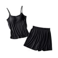 thumbnail image 1 of FRSASU Women Modal Pajamas Sets Two Piece Sleeveless Loose Tank Top with Bra Pads and Shorts Sleepwear Solid Color Comfy Home Wear Set Black, 1 of 6