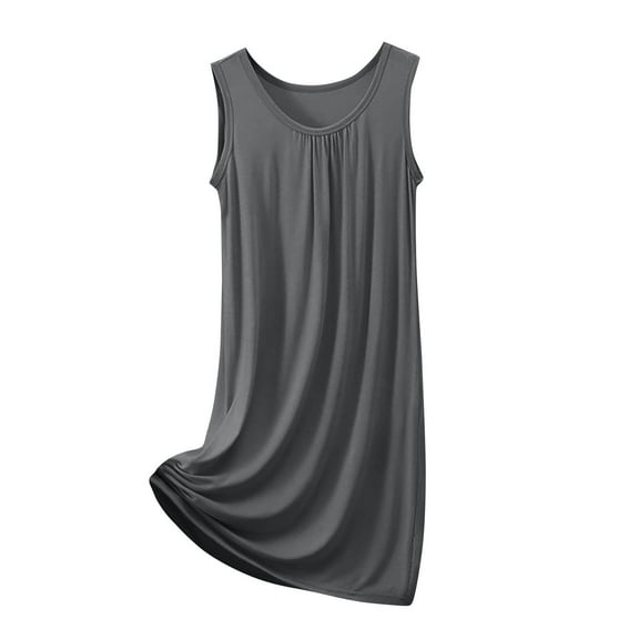FRSASU Women Nightgown Sleeveless Sleepwear Solid Thin Loose Nightshirt Round Neck Home Nightdress Gray M(M)