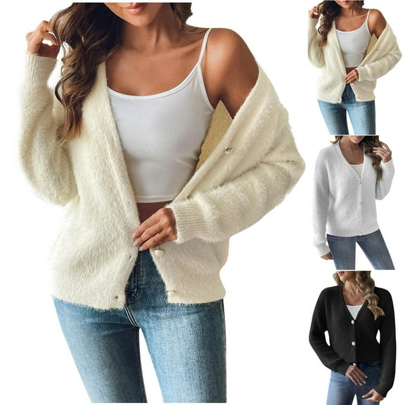FRSASU Women Oversized Cardigan Sweater Fall Solid Color Fashion Knit Button Front Casual Trendy Tops White XL(XL)