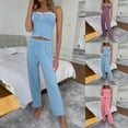 thumbnail image 1 of FRSASU Women Pajama Set Fashion Sleeveless Strap Top and Loose Wide Leg Pants Sleepwear Set Purple, 1 of 4