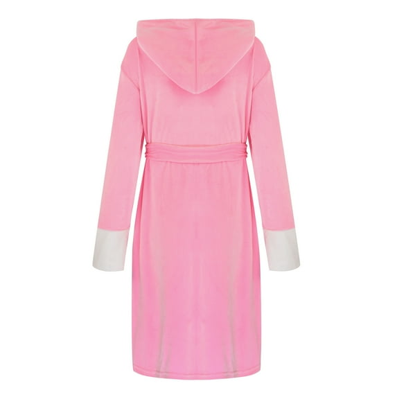 FRSASU Women Pajamas Unisex Winter Women Lengthened Plush Shawl Bathrobe Long Sleeve Robe Hooded Coat Pink L