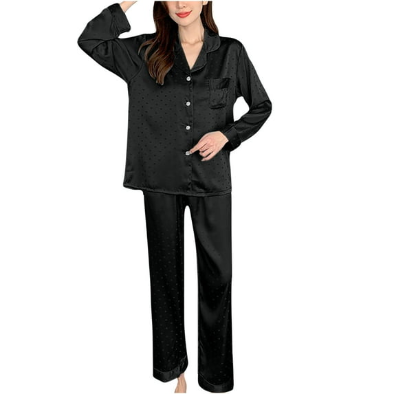 FRSASU Women Pants Home Wear Pajamas Women Pants Two-Piece Suit Long Sleeve Pants Pajama Set Homewear Black 12(XXL)