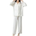 thumbnail image 1 of FRSASU Women Pants Home Wear Pajamas Women Pants Two-Piece Suit Long Sleeve Pants Pajama Set Homewear White 10(XL), 1 of 3