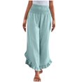 thumbnail image 1 of FRSASU Women Pants Summer Wide Leg Pants Smocked Waist Ruffle Hem Palazzo Pant Boho Flowy Beach Pant Light Blue, 1 of 9