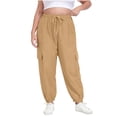 thumbnail image 1 of FRSASU Women Plus Size Cargo Sweatpants Adjustable Drawstring Joggers Loose Fit Lounge Trousers with Pockets Khaki, 1 of 9