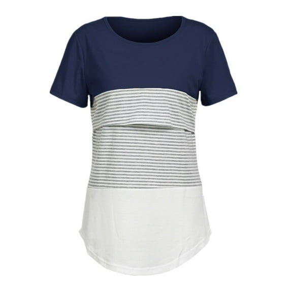 FRSASU Women Plus Size Clearance,Maternity Stripe Splicing Short Sleeve T-Shirt Pregnant Women Blouse Tops