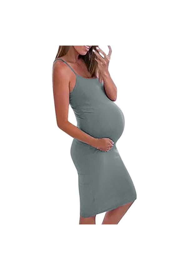 Women Plus Size ,Woman Solid Sling Strap Elasticity Pregnant Maternity Dress