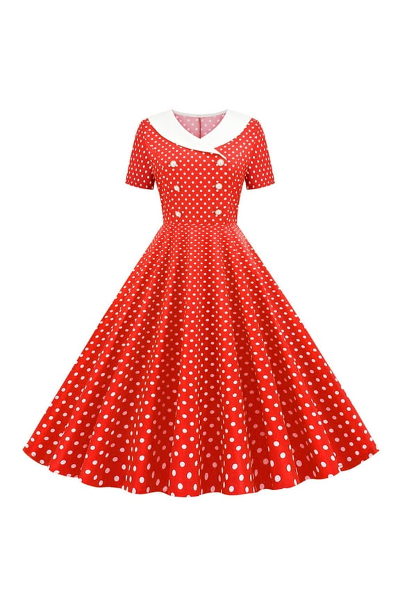 Women'S 1950S Retro Dresses Short Sleeve Polka Dot Midi Dress Swing Dresses Cocktail Party Evening Dress Red
